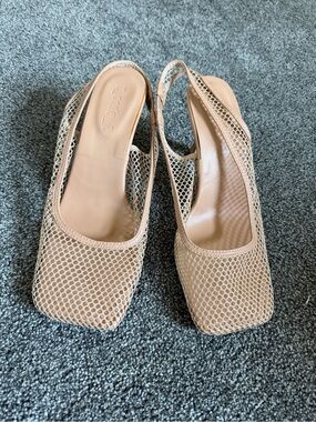 Neutral Mesh Slingback Heels in Nude - Women